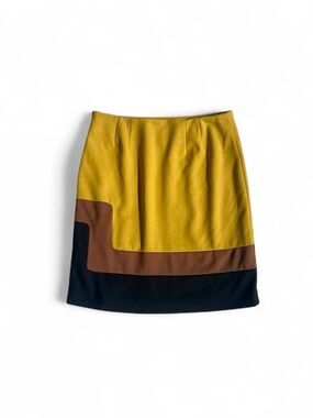 Vintage Colorblock Mod Pencil Skirt Mustard Brown Black M